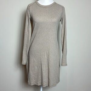 EVERLANE Organic Cotton Ribbed High Neck Long Sleeve Dress Heathered Beige Sz Sm